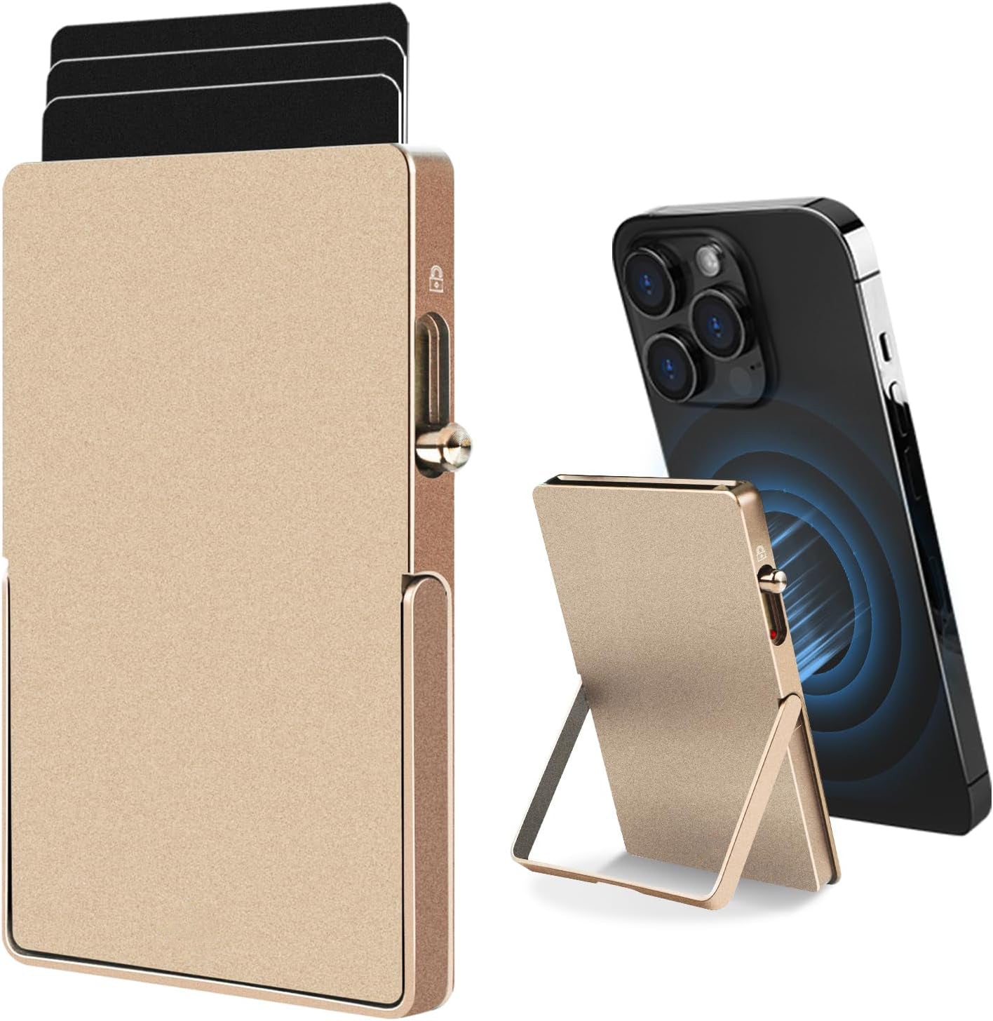 RFID Blocking Wallet Minimalist Slim Card Holder for Magsafe with Adjustable Stand, Metal Pop Up Magnetic Wallet  for Men TOYFID